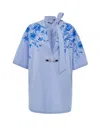 Gucci Midi Dress With Floral Embroidery And V-neckline In Blue