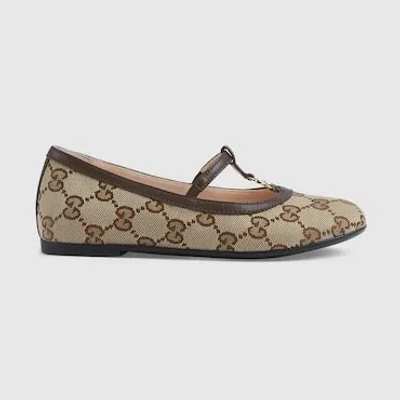 Gucci Teen Double G Ballet Flat In Brown