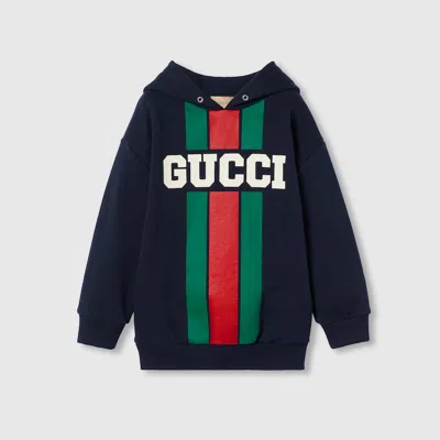 Gucci Cotton Hooded Sweatshirt In Blue