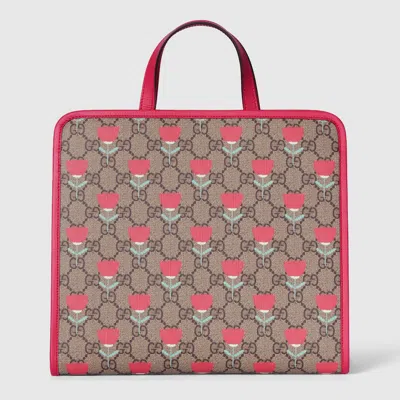 Gucci Kids' Flower Print Tote Bag In Beige