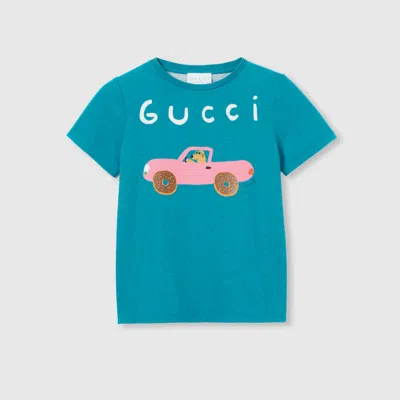 Gucci Kids' Cotton T-shirt With Print In Blue