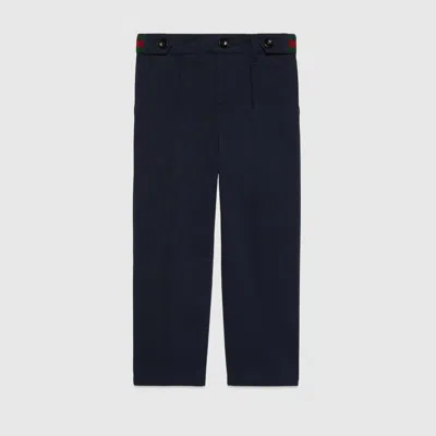 Gucci Kids' Stretch Cotton Trousers With Web In Blue