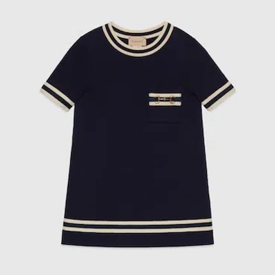 Gucci Kids' Kleid Aus Gefilztem Baumwoljersey In Dark Night Sky