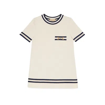 Gucci Kids' Striped-trim Horsebit-embellished Cotton Dress 4-12 Years In Ivory