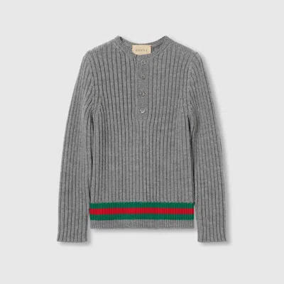 Gucci Rib Stitch Wool Top In Grey