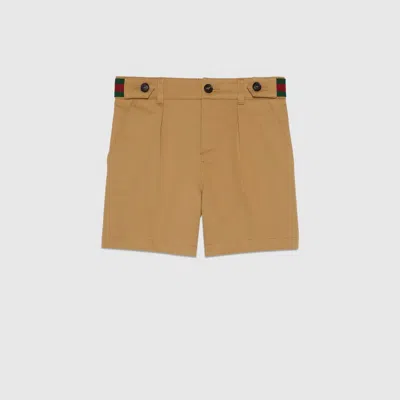 Gucci Kids' Stretch Cotton Shorts With Web In Beige