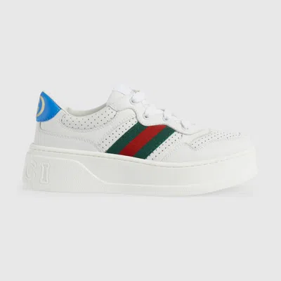 Gucci White Sneakers For Kids With Web Detail In White/comb