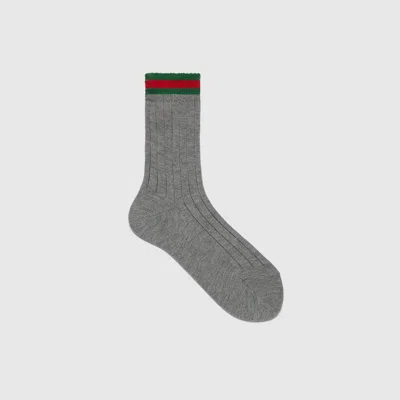 Gucci Web Rib Stitch Cotton Socks In Grey