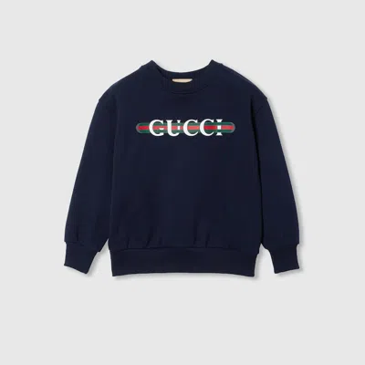 Gucci Cotton Sweatshirt With Web In Blue