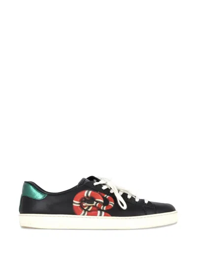 Pre-owned Gucci Kingsnake Ace Graphic-print Leather Sneakers In Black