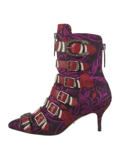 Pre-owned Gucci Kingsnake Floral Print Boots In Purple