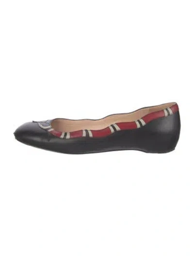 Pre-owned Gucci Kingsnake Leather Ballet Flats In Black
