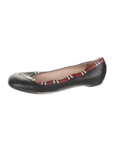 Pre-owned Gucci Kingsnake Leather Ballet Flats In Black
