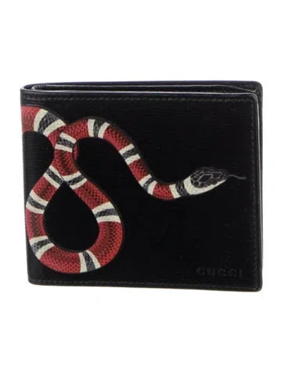 Pre-owned Gucci Kingsnake Leather Bifold Wallet In Black