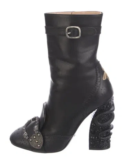Pre-owned Gucci Kingsnake Leather Boots In Black