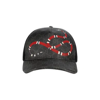 Pre-owned Gucci Kingsnake Print Gg Supreme Baseball Hat 'black/grey' | Men's Size M