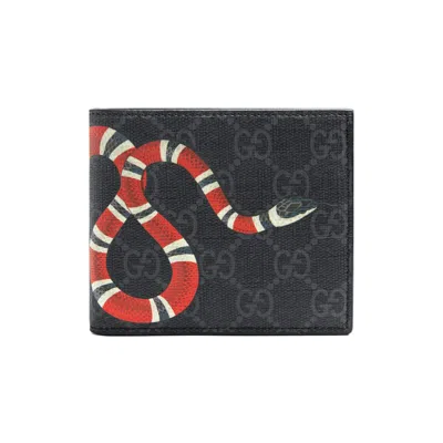 Gucci Kingsnake Print Gg Supreme Wallet In Black