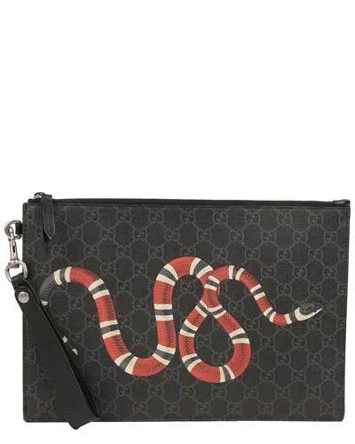Gucci Kingsnake Strap Clutch (authentic Pre-loved) In Black