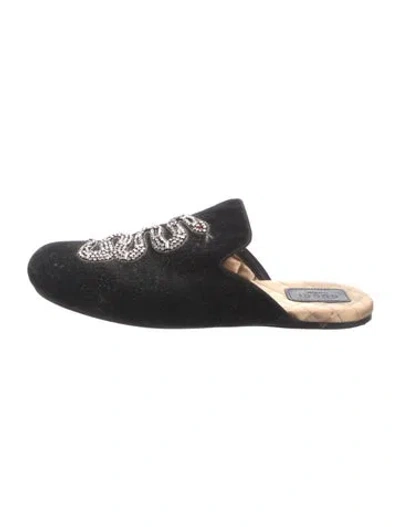 Pre-owned Gucci Kingsnake Velvet Mules In Black
