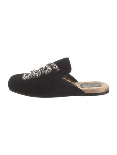 Pre-owned Gucci Kingsnake Velvet Mules In Black