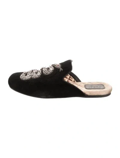 Pre-owned Gucci Kingsnake Velvet Mules In Black