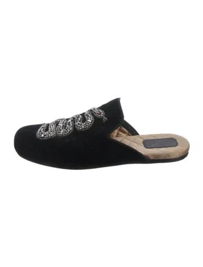 Pre-owned Gucci Kingsnake Velvet Slippers In Black