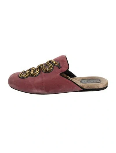 Pre-owned Gucci Kingsnake Velvet Slippers In Pink