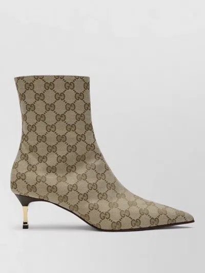 Gucci Kitten Heel Pointed Toe Leather Boots In Multi