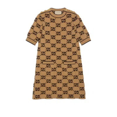 Gucci Gg Jacquard Crewneck Knit Dress In Multi