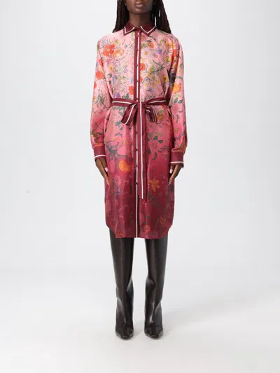 Gucci Bordeaux Gradient Dress With Removable Belt And All-over Flora Print In Silk Woman In Multi