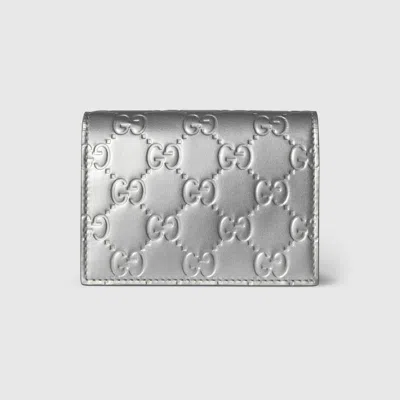 Gucci Gg Emblem Small Wallet In Silver