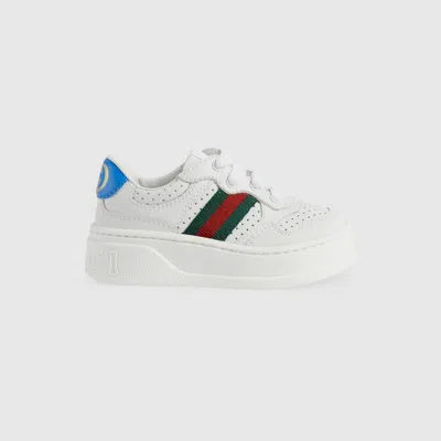 Gucci Babies' Leather Sneaker With Web In White