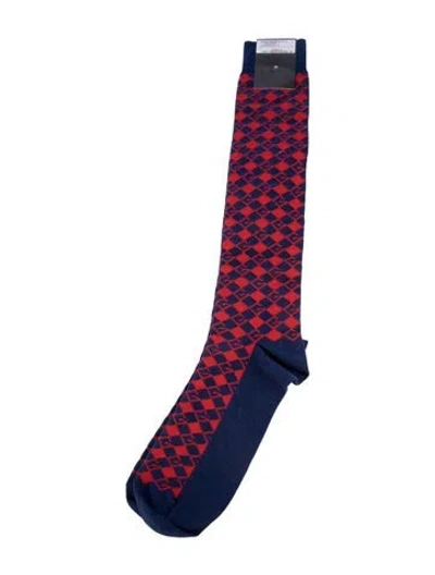 Pre-owned Gucci Knee High Patterned Socks W/tags In Blue