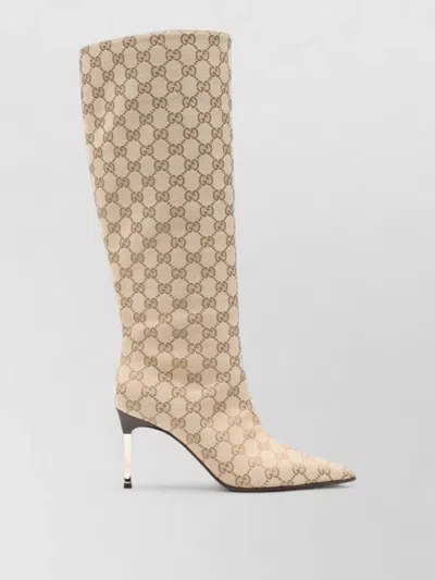 Gucci Knee Length Stiletto Heel Pointed Toe Boots In Brown