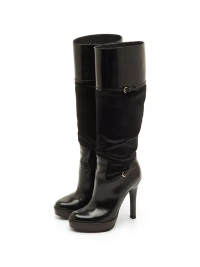 Pre-owned Gucci Knee-length Platform Boots In Black