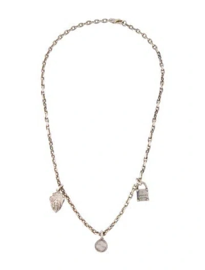Pre-owned Gucci Knight Crest, Lock & Interlocking G Pendant Necklace, 23.5" In Multi