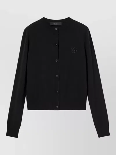 Gucci Knit Cardigan Long Sleeves Ribbed Cuffs Hem In Black