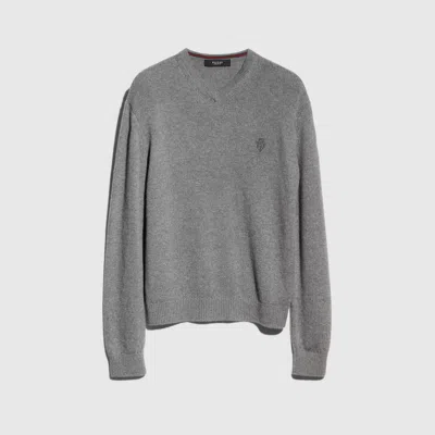 Gucci Knit Cashmere Sweater With Embroidery In Gray