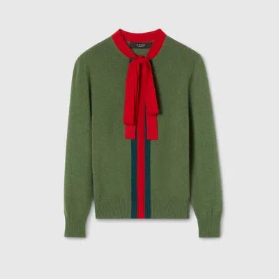 Gucci Knit Cashmere Sweater With Ribbon In Green