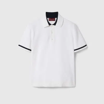 Gucci Knit Cotton Polo Shirt With Intarsia In White