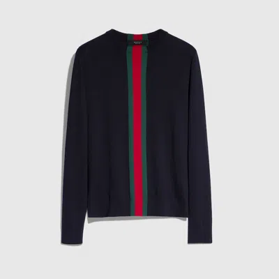 Gucci Knit Cotton Sweater With Web Intarsia In Black