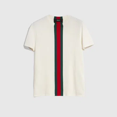Gucci Knit Cotton T-shirt With Web Intarsia In Neutral