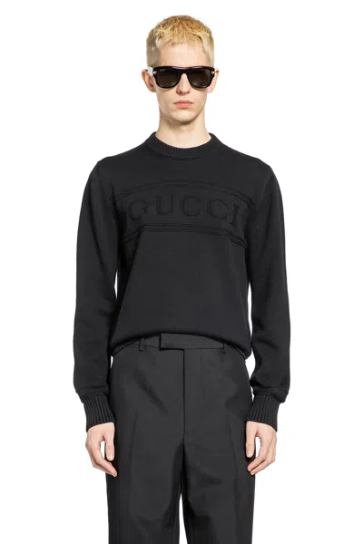 Gucci Knit Cotton Wool Jumper With Intarsia In Black