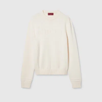Gucci Knit Cotton Wool Sweater With Intarsia In White