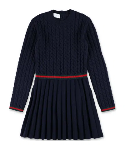 Gucci Knit Dress With Web Details In Blue