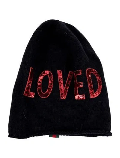 Pre-owned Gucci Knit Embroidered Beanie Hat In Black