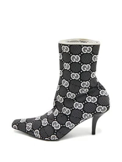 Pre-owned Gucci Knit Gg Boots In Black