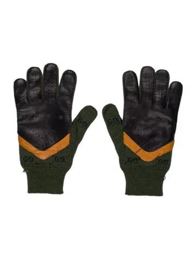 Pre-owned Gucci Knit Logo Print Gloves In Green