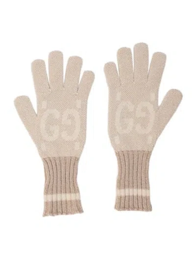 Pre-owned Gucci Knit Metallic Interlocking G Gloves In Neutrals