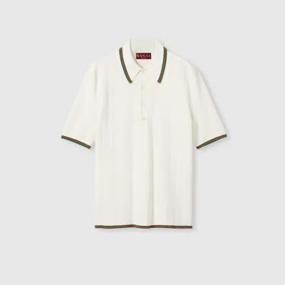 Gucci Knit Polo Shirt With Web In White